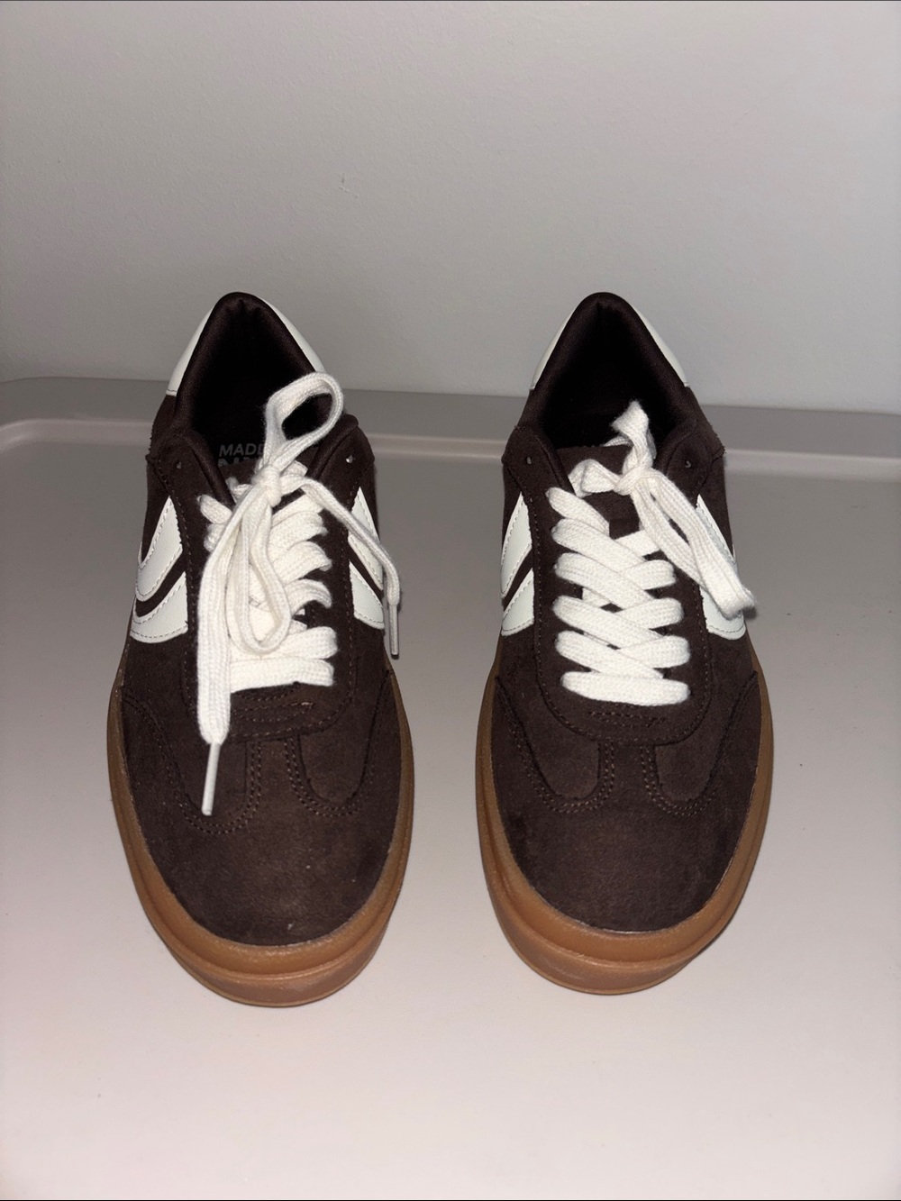 Women’s Casual Suede Sneakers in Dark Brown with White Accents